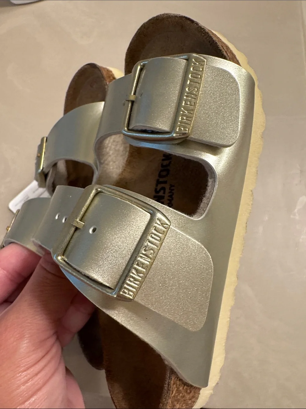Birkenstock Kids Silver Double-Strap Arizona Sandals